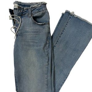Bamboo Tie Up Flare Cowgirl, Y2K, Mid Rise Stretch Form Fitting Jeans Sz 11